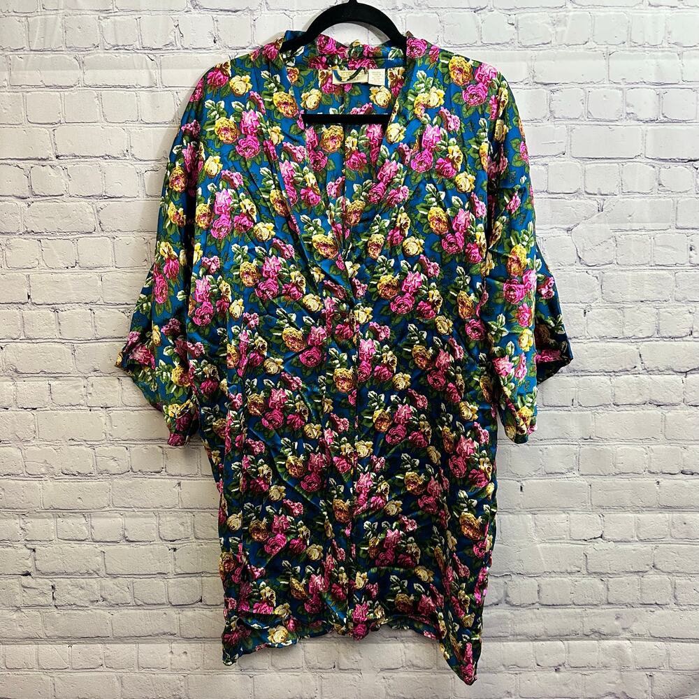 Victoria's Secret Gold Label Floral Kimono Robe 100% Silk OS NO BELT Vintage